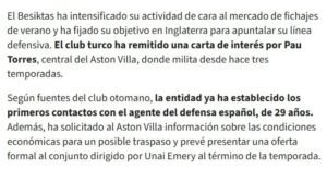 Beşiktaş, Pau Torres için resmi adım attı!