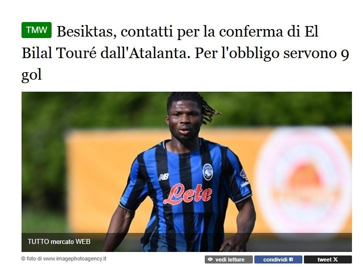 Beşiktaş, El Bilal Tourenin bonservisini alacak mı? İtalyan basını duyurdu