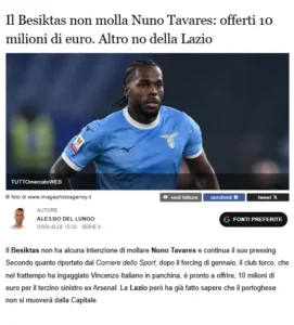 Beşiktaş, Nuno Tavares için Lazionun istediği bonservis bedelini açıkladı!